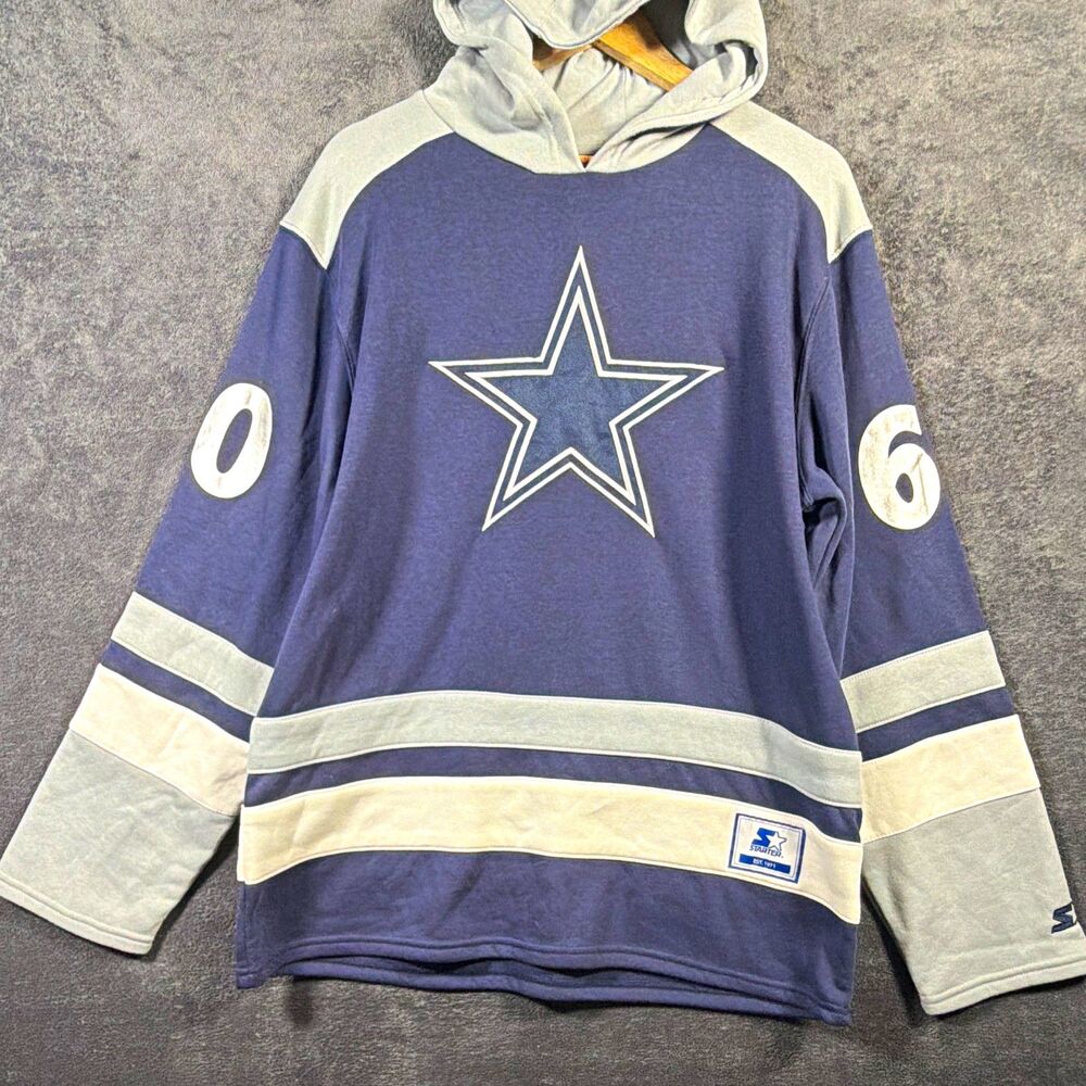Starter Dallas Cowboys NCAA Mens Pullover Hoodie Blue/Gray/White Size L